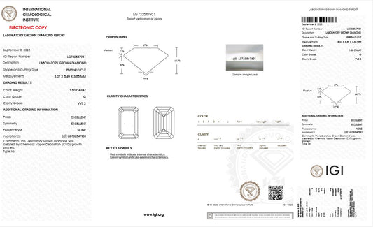 1.50CT VVS2 G 732547931 Emerald Cut Lab Grown Diamond
