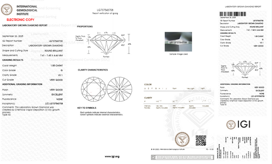 1.55CT VS1 G 737543708 Round Cut Lab Grown Diamond