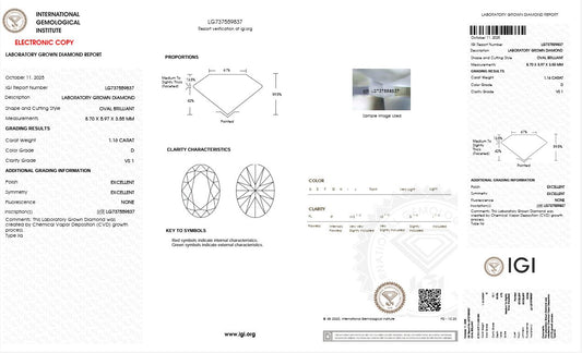 1.16CT VS1 D 737559837 Oval Cut Lab Grown Diamond