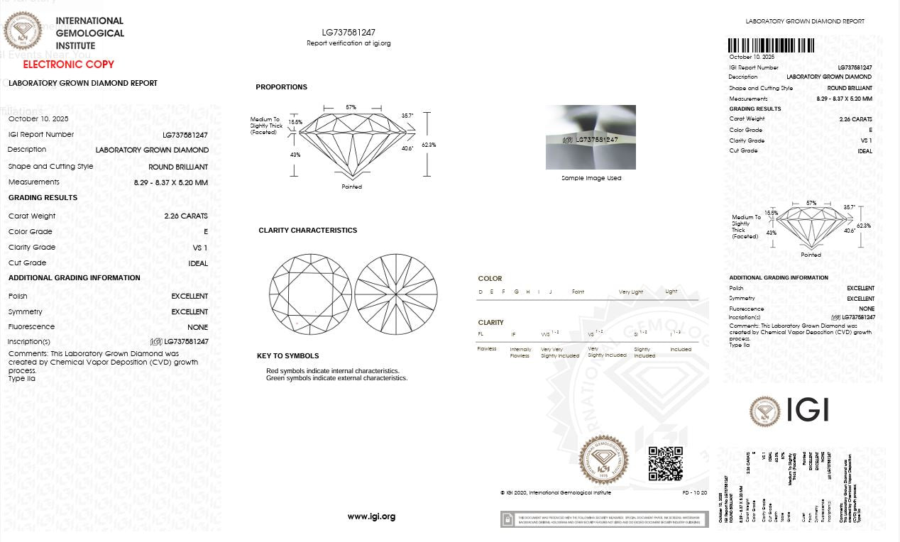 2.26CT VS1 E 737581247 Round Cut Lab Grown Diamond