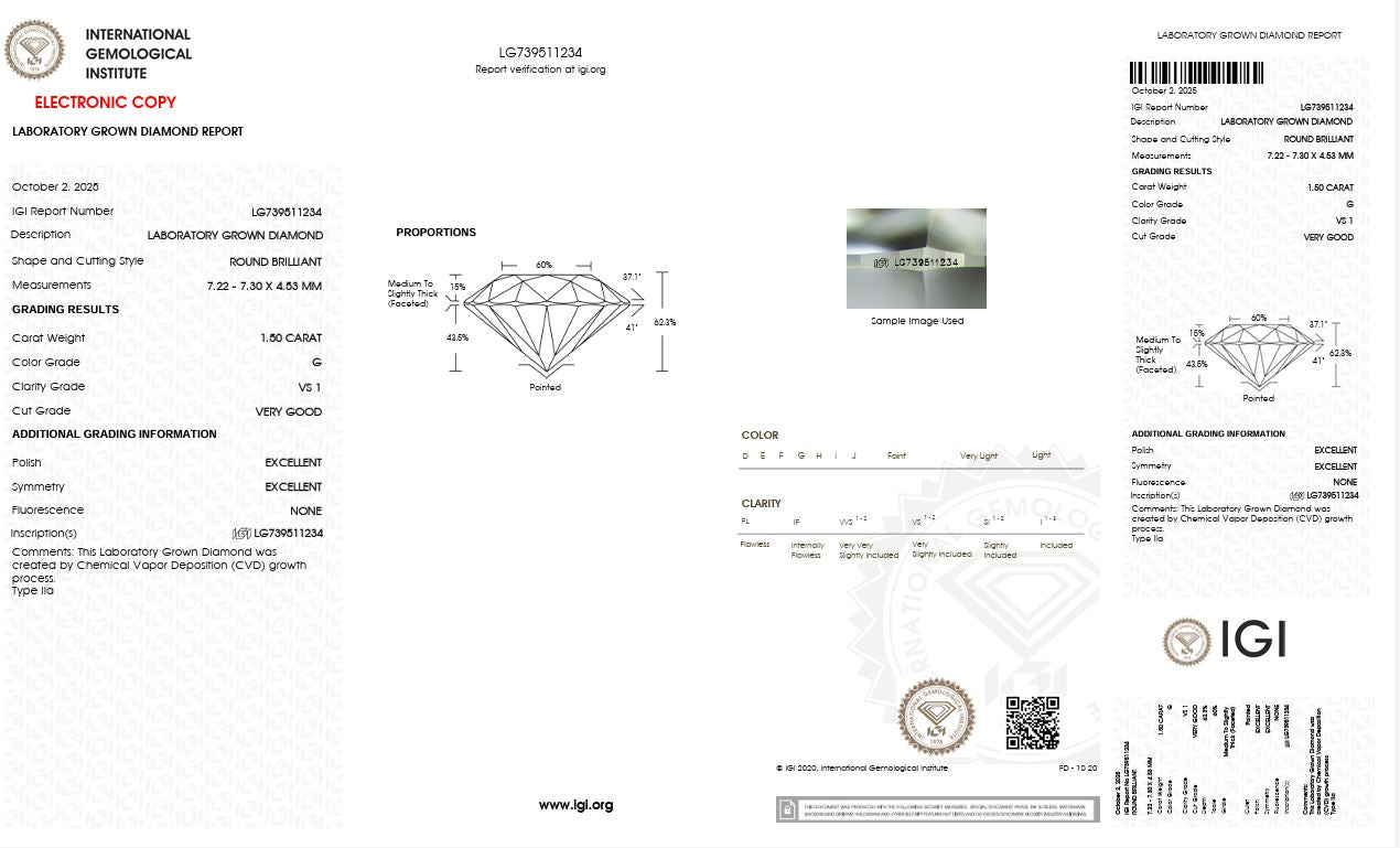 1.50CT VS1 G 739511234 Round Cut Lab Grown Diamond