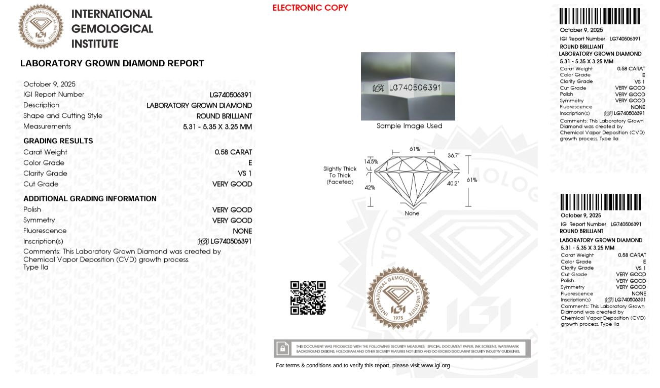 0.58CT VS1 E 740506391 Round Cut Lab Grown Diamond