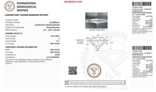 0.58CT VS1 E 740506391 Round Cut Lab Grown Diamond