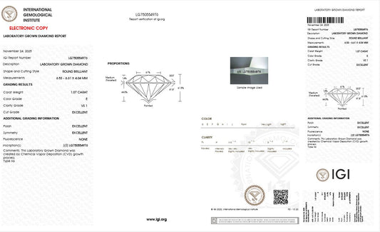 1.07CT VS1 E 750554976 Round Cut Lab Grown Diamond