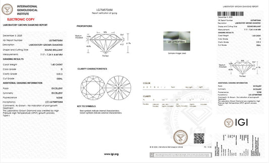 1.40CT VVS2 D 754570684 Round Cut Lab Grown Diamond