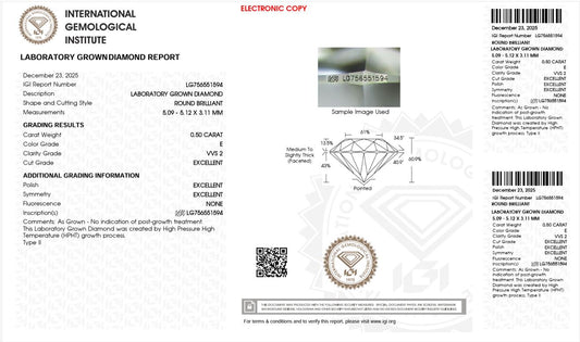 0.50CT VVS2 E 756551594 Round Cut Lab Grown Diamond