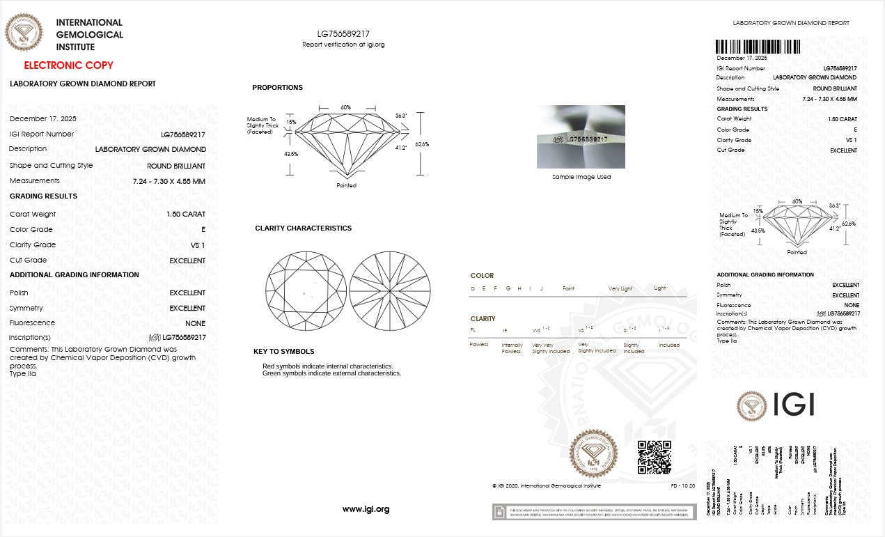 1.50CT VS1 E 756589217 Round Cut Lab Grown Diamond