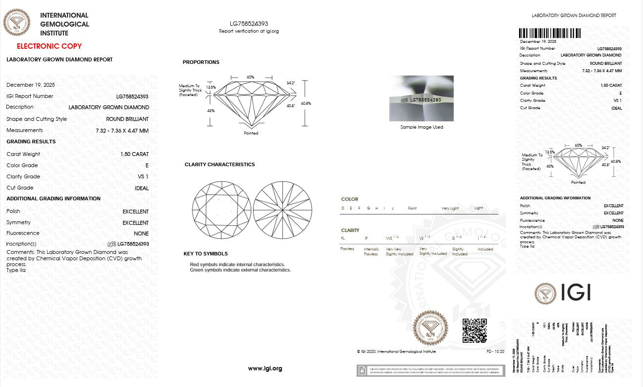 1.50CT VS1 E 758524393 Round Cut Lab Grown Diamond