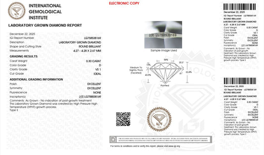 0.30CT VS1 D 758538169 Round Cut Lab Grown Diamond