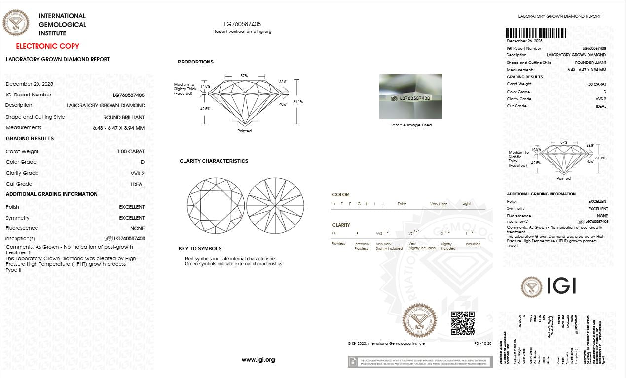 1CT VVS2 D 760587408 Round Cut Lab Grown Diamond