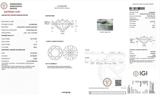 1CT VVS2 D 760587408 Round Cut Lab Grown Diamond