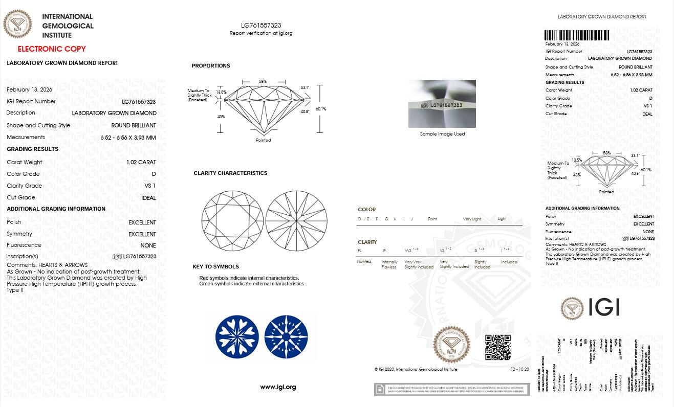 1.02CT VS1 D 761557323 Round Cut Lab Grown Diamond