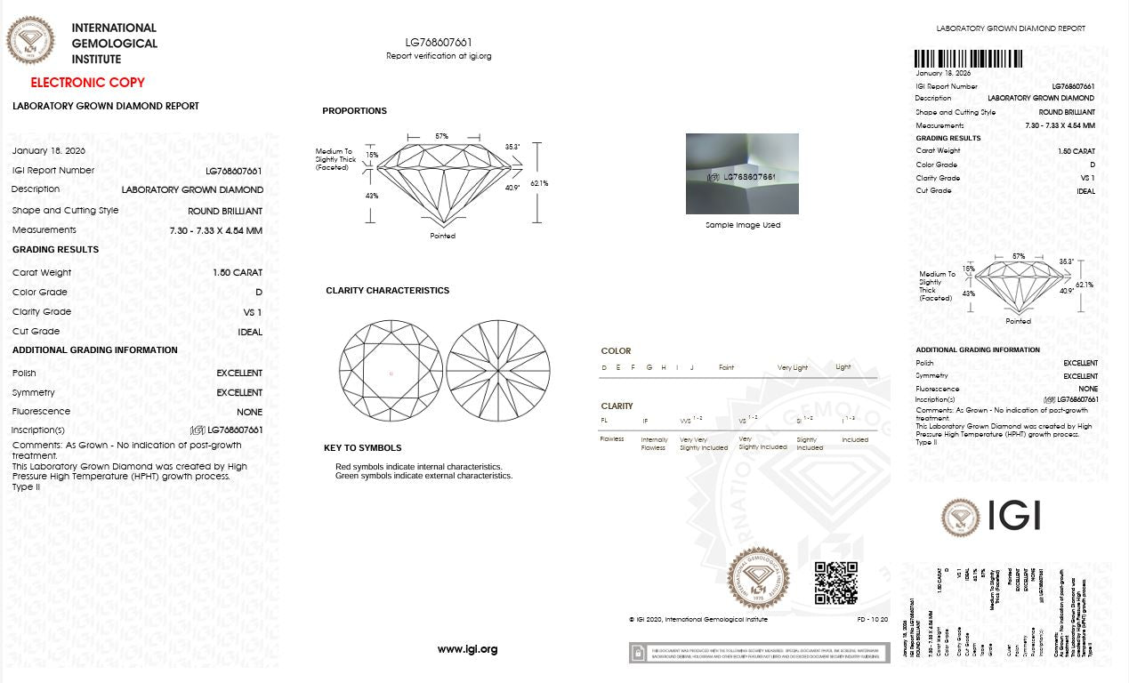 1.50CT VS1 D 768607661 Round Cut Lab Grown Diamond
