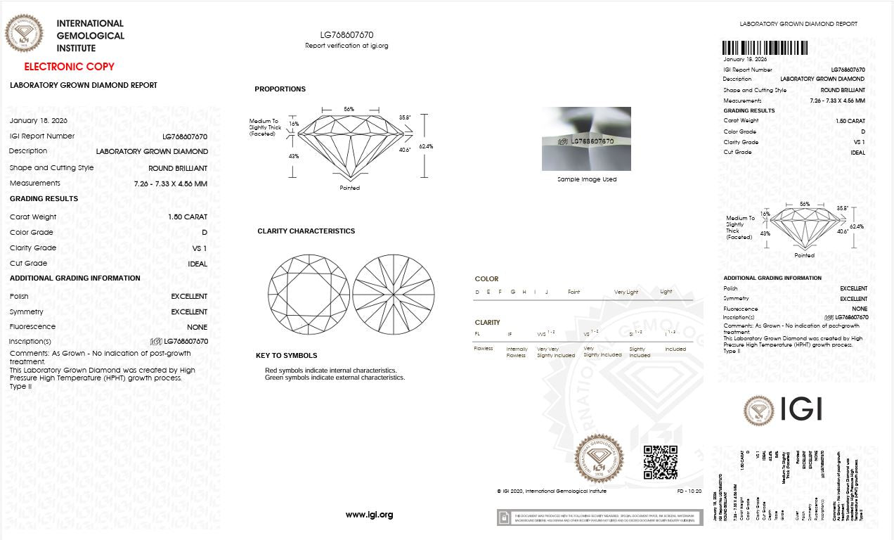 1.50CT VS1 D 768607670 Round Cut Lab Grown Diamond