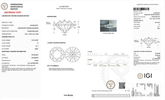 1.25CT VS1 D 768676901 Round Cut Lab Grown Diamond