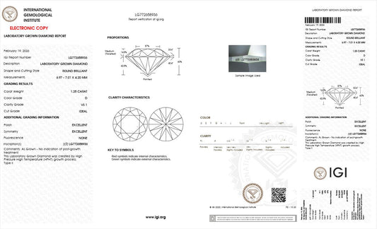 1.25CT VS1 D 772658936 Round Cut Lab Grown Diamond