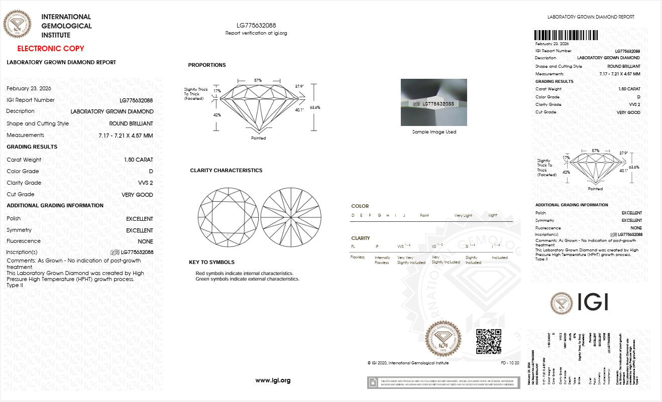 1.50CT VVS2 D 775632088 Round Cut Lab Grown Diamond