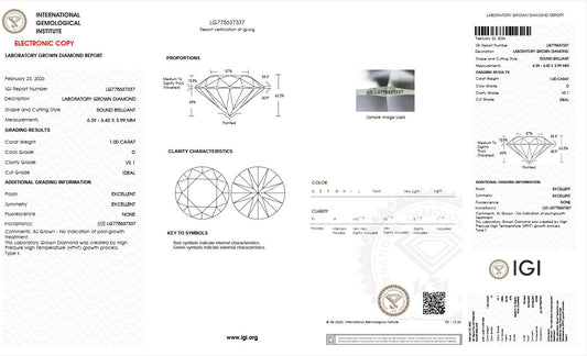 1.0CT VS1 D 775637337 Round Cut Lab Grown Diamond