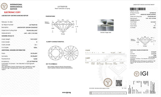 1.0CT VS1 D 775639100 Round Cut Lab Grown Diamond