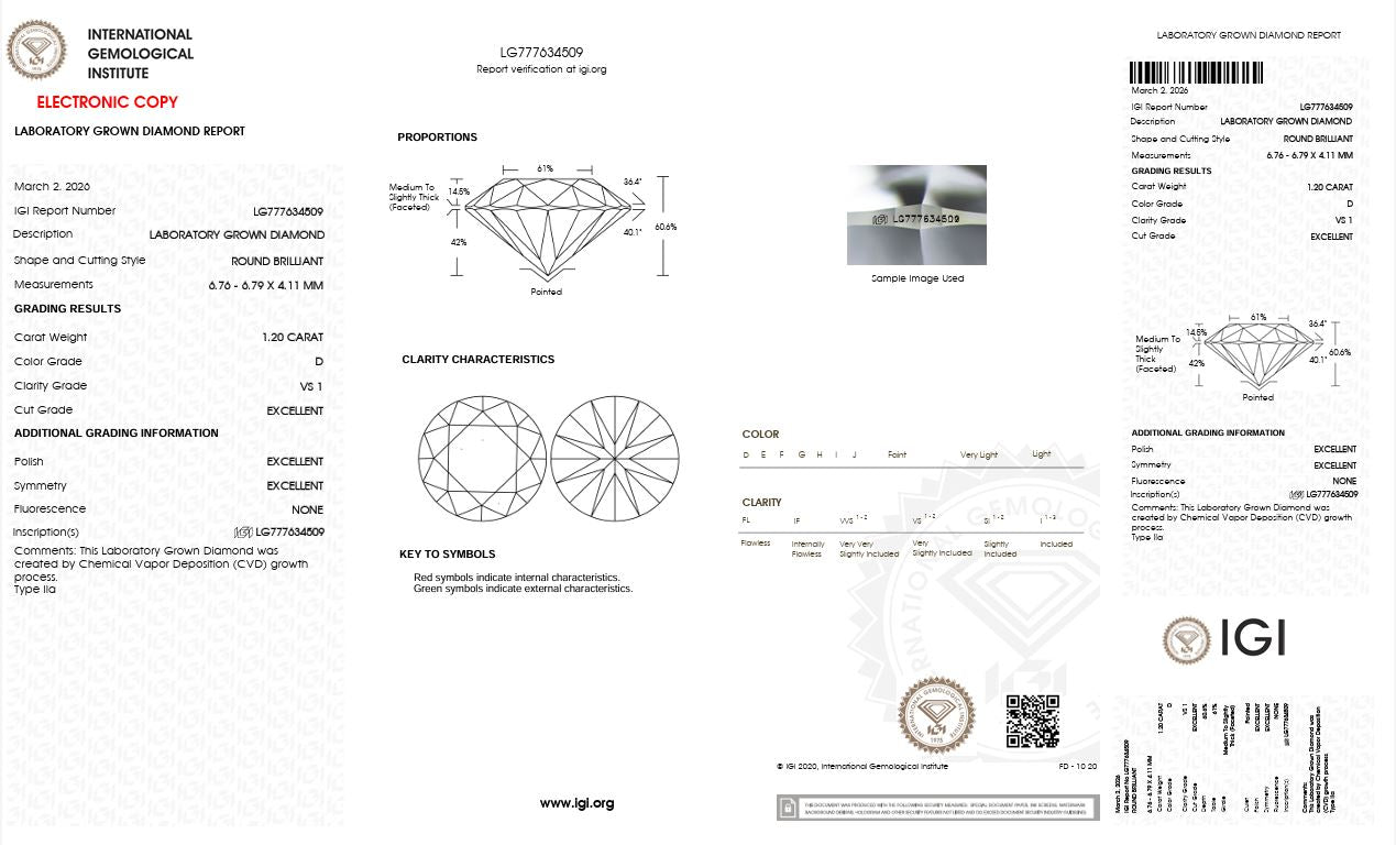 1.20CT VS1 D 777634509 Round Cut Lab Grown Diamond