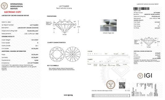 1.20CT VS1 D 777634509 Round Cut Lab Grown Diamond