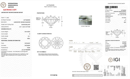 1.0CT VS1 D 778635298 Round Cut Lab Grown Diamond