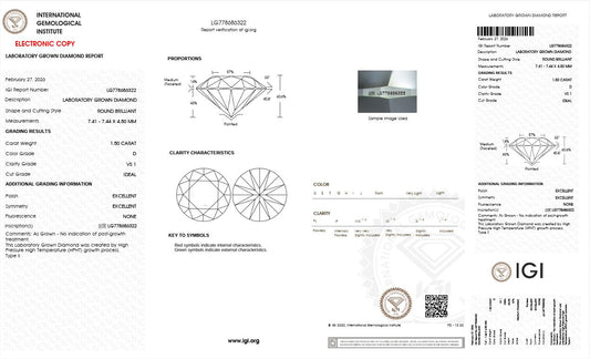 1.50CT VS1 D 778686322 Round Cut Lab Grown Diamond