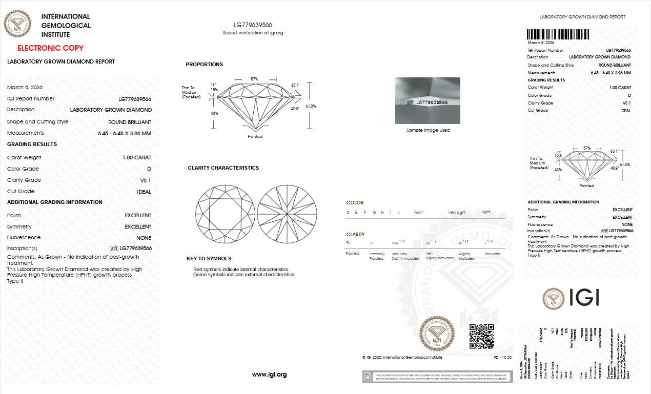 1.0CT VS1 D 779639566 Round Cut Lab Grown Diamond