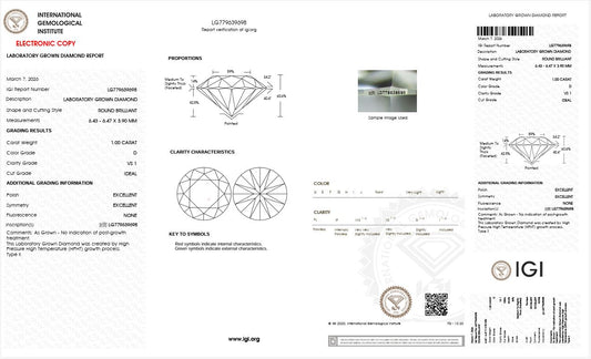 1.0CT VS1 D 779639698 Round Cut Lab Grown Diamond