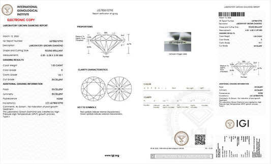 1.0CT VS1 D 780610793 Round Cut Lab Grown Diamond