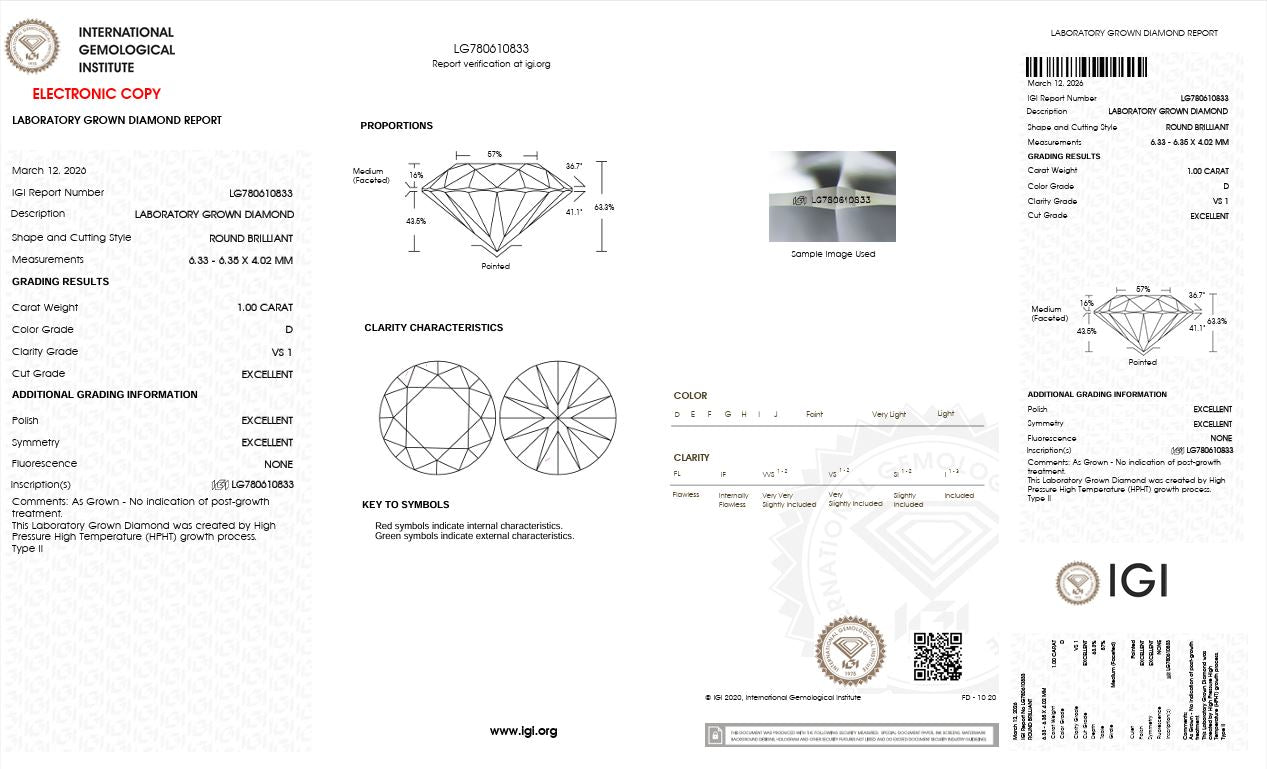 1.0CT VS1 D 780610833 Round Cut Lab Grown Diamond