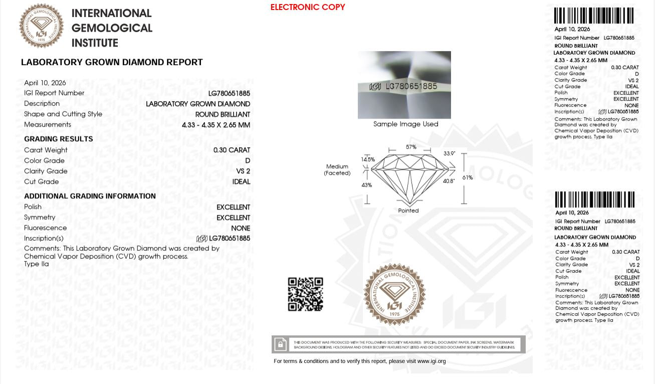 0.30CT VS2 D 780651885 Round Cut Lab Grown Diamond
