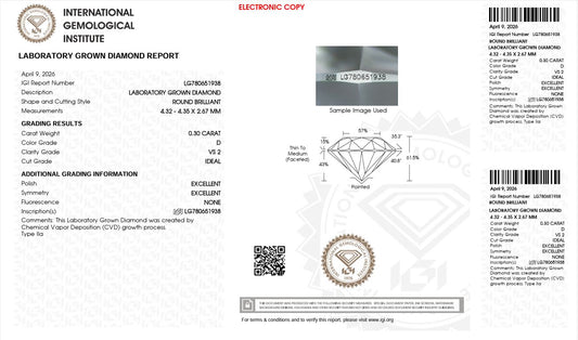 0.30CT VS2 D 780651938 Round Cut Lab Grown Diamond