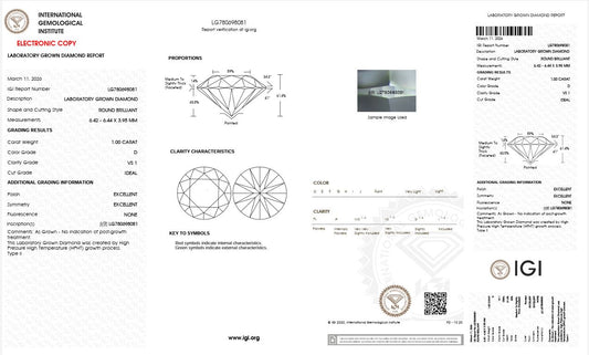 1.0CT VS1 D 780698081 Round Cut Lab Grown Diamond