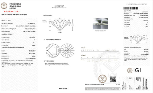1.0CT VS1 D 780698367 Round Cut Lab Grown Diamond
