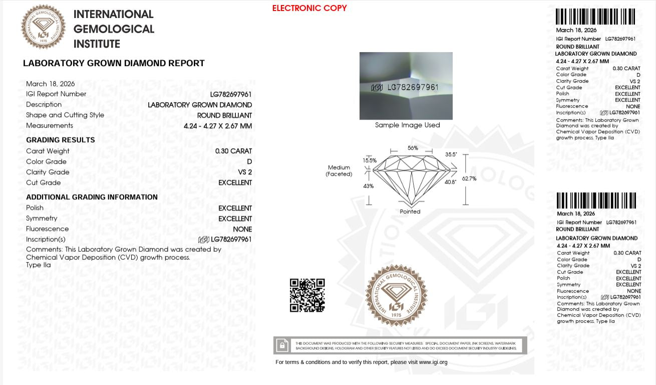 0.30CT VS2 D 782697961 Round Cut Lab Grown Diamond