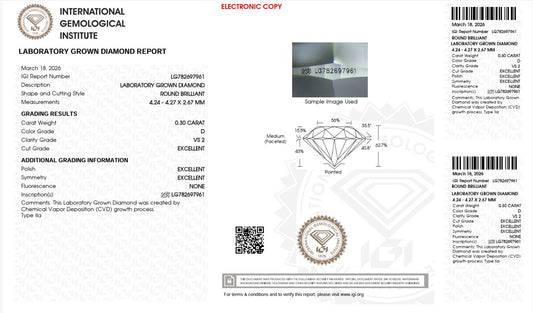 0.30CT VS2 D 782697961 Round Cut Lab Grown Diamond