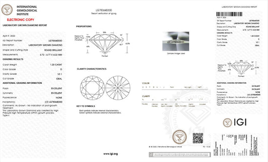1.20CT VS1 D 783640330 Round Cut Lab Grown Diamond