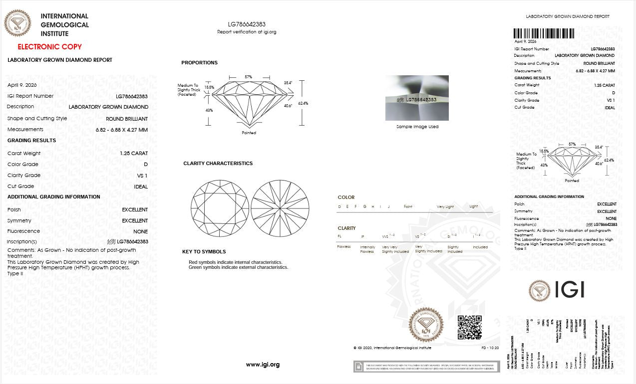 1.25CT VS1 D 786642383 Round Cut Lab Grown Diamond