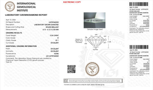 0.26CT VS1 D 787662222 Round Cut Lab Grown Diamond
