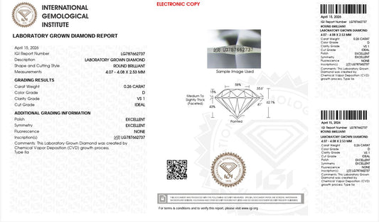 0.26CT VS1 D 787662737 Round Cut Lab Grown Diamond