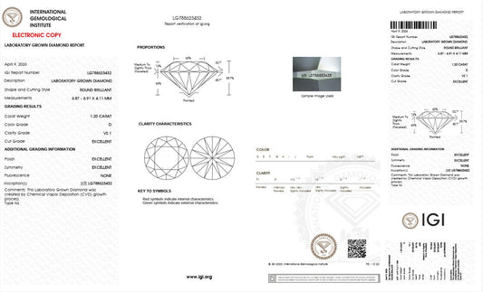 1.20CT VS1 D 788623432 Round Cut Lab Grown Diamond