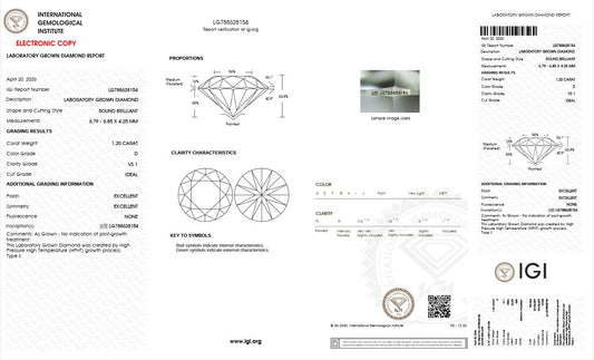 1.20CT VS1 D 788628154 Round Cut Lab Grown Diamond
