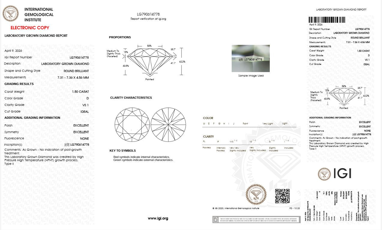 1.50CT VS1 D 790614778 Round Cut Lab Grown Diamond