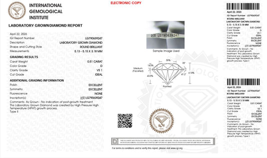 0.51CT VS1 D 790639247 Round Cut Lab Grown Diamond