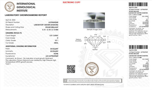 0.51CT VS1 D 790639249 Round Cut Lab Grown Diamond
