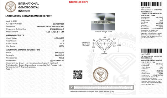 0.50CT VS1 D 790697025 Round Cut Lab Grown Diamond