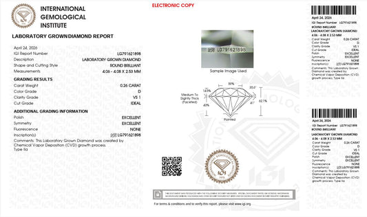 0.26CT VS1 D 791621898 Round Cut Lab Grown Diamond