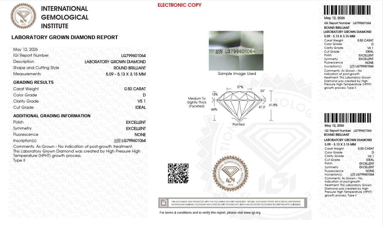 0.50CT VS1 D 799601064 Round Cut Lab Grown Diamond
