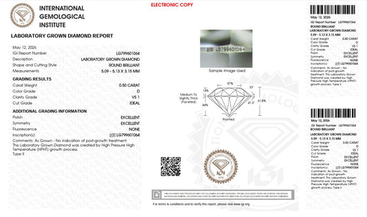 0.50CT VS1 D 799601064 Round Cut Lab Grown Diamond